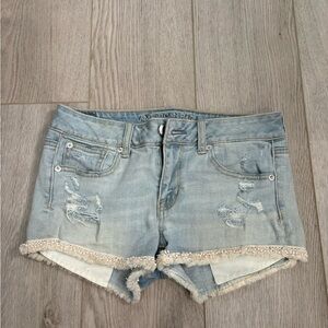 American Eagle Outfitters Light Blue Distressed Denim Shorts